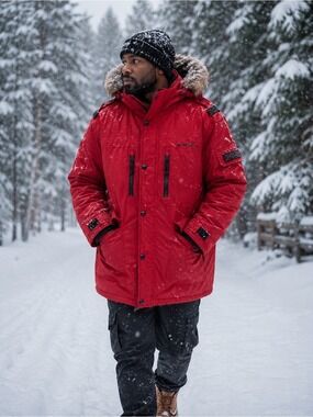 NOIZE Red Unisex Weather Guard Vegan Canadian🇨🇦 Winter Coat M-XL Ptp26in L32in